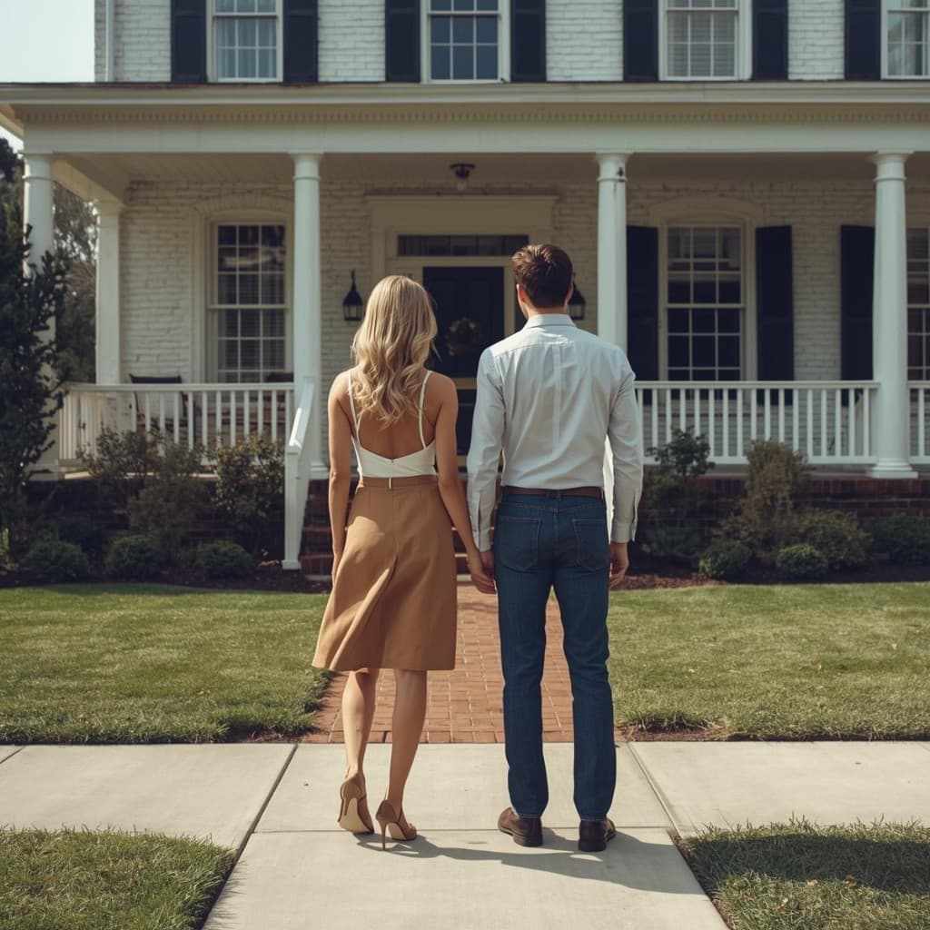 Couple viewing a home from the sidewalk