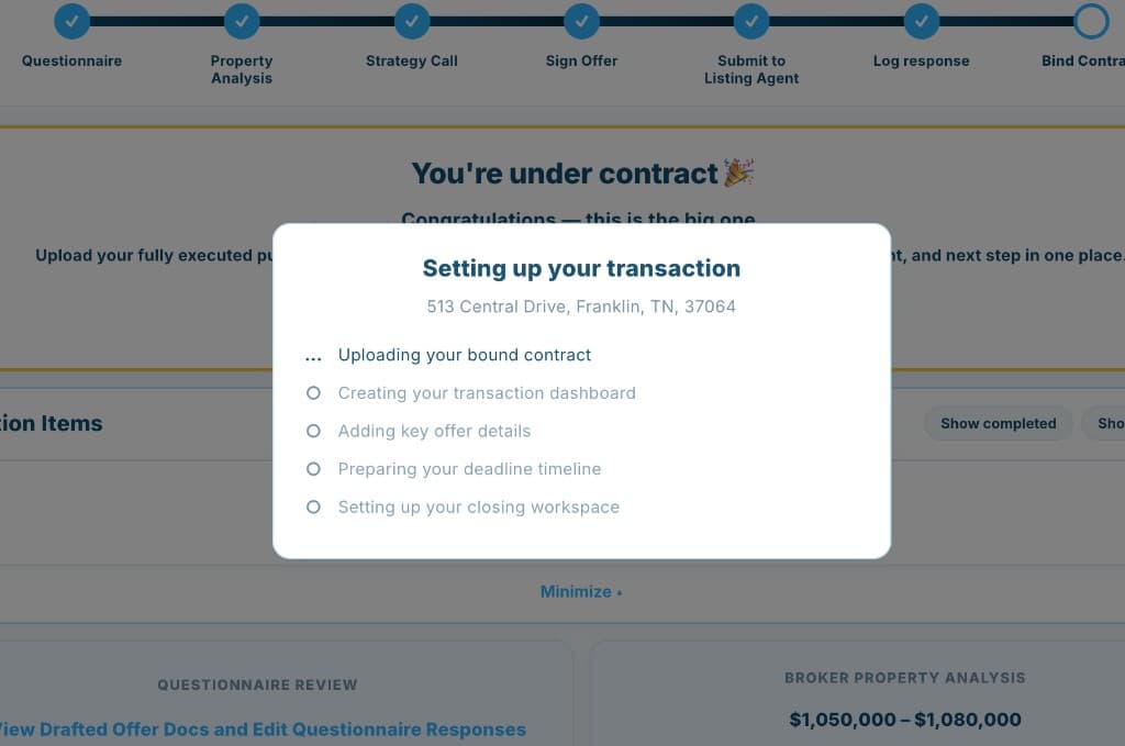 BuyUnrepped screen where the buyer uploads a signed purchase agreement after acceptance